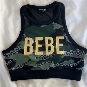 NWOT Bebe high neck mesh camo sports bra M